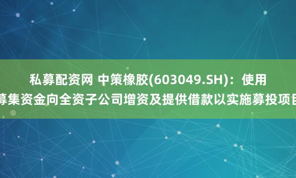 私募配资网 中策橡胶(603049.SH)：使用募集资金向全资子公司增资及提供借款以实施募投项目
