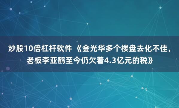 炒股10倍杠杆软件 《金光华多个楼盘去化不佳，老板李亚鹤至今仍欠着4.3亿元的税》